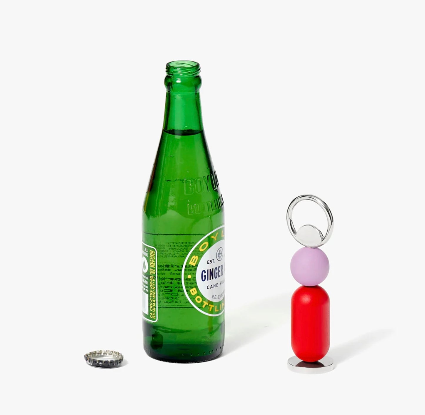 Green bottle with a bottle opener on a white background