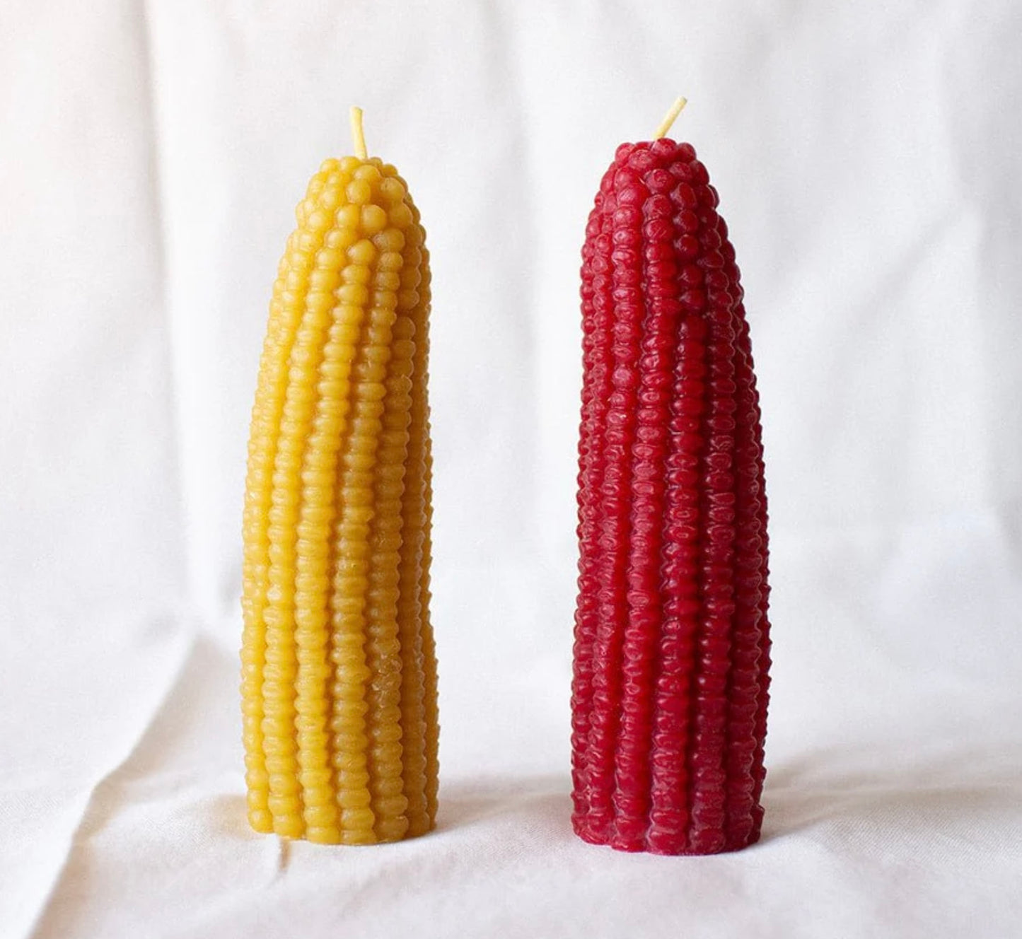 Red and yellow beeswax corn candles