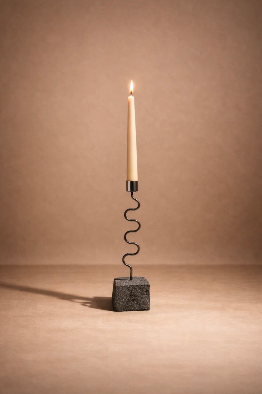 Stone and metal candle holder
