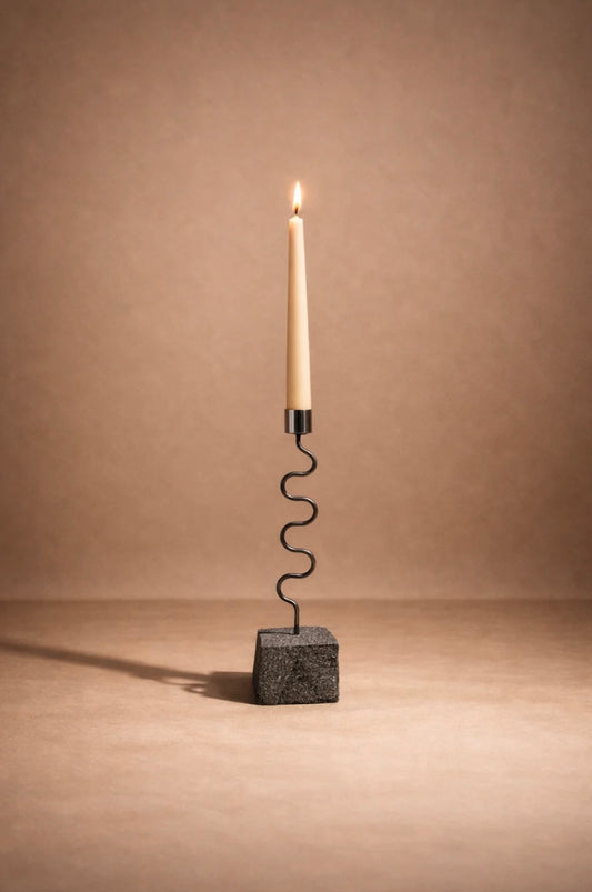 Stone and metal candle holder